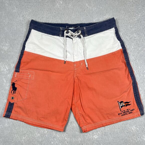 VTG Polo By Ralph Lauren Swim Trunks 34 Coastal Rescue Patrol Board Shorts Beach - Picture 1 of 14